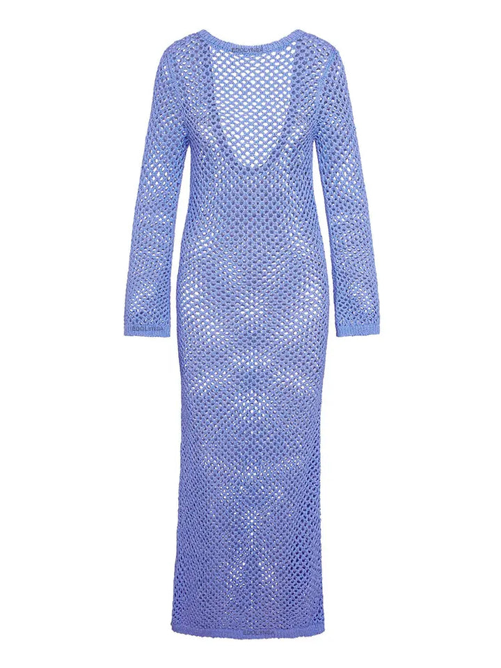 Mesh Maxi Beach Dress with Open Chest/Back - Amber