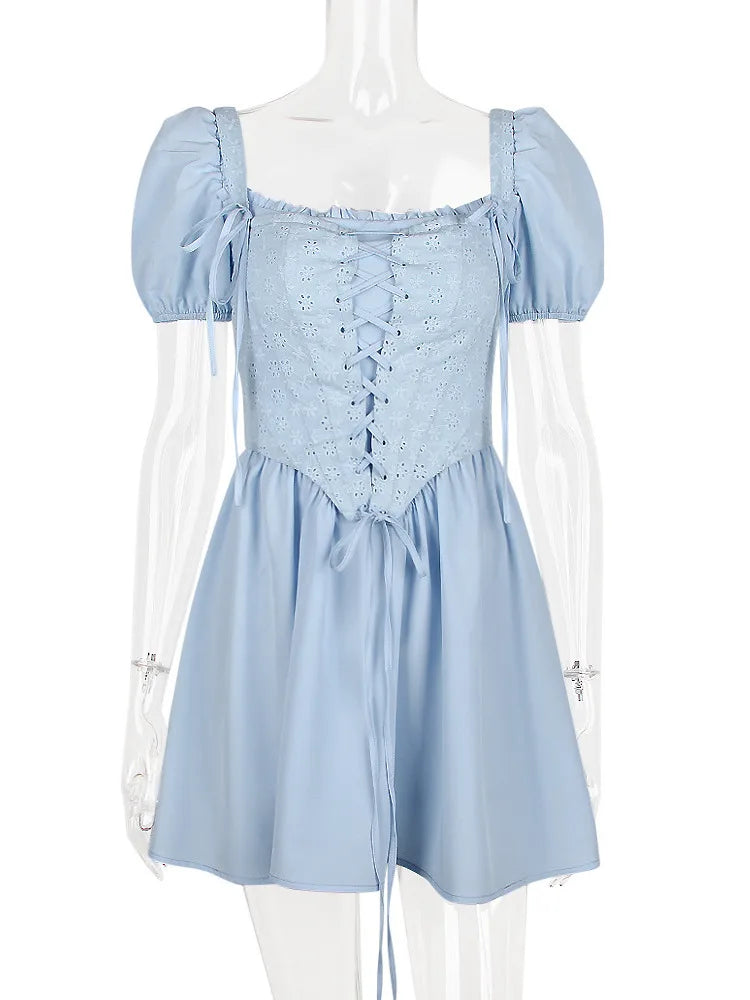 Country-style mini dress with corset design - Techelet