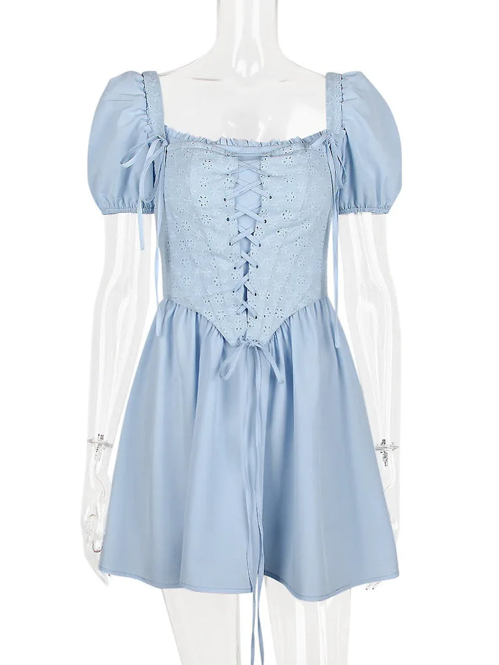 Country-style mini dress with corset design - Techelet