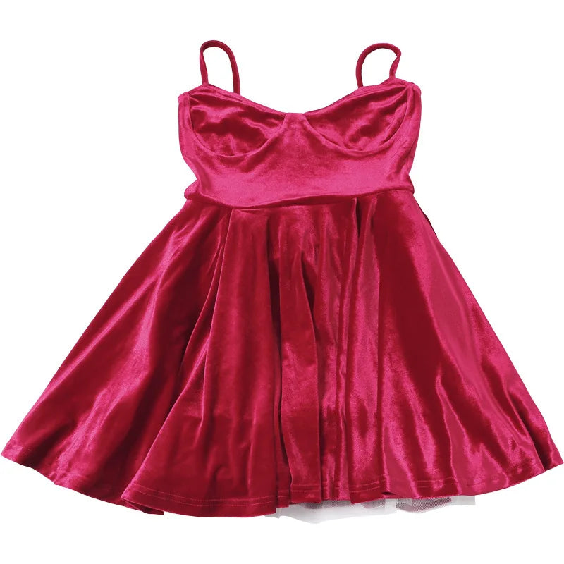 Velvet Ruffled Mini Dress with A-Line Cut - SOFIA