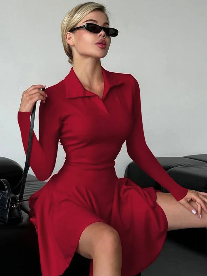 Knitted A-line mini dress with polo collar - Regina