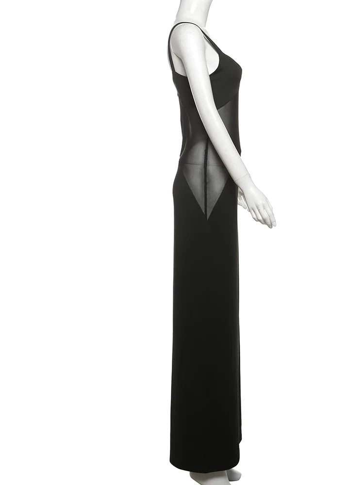 Elegant Maxi Dress with Mesh Detail - Zhuri