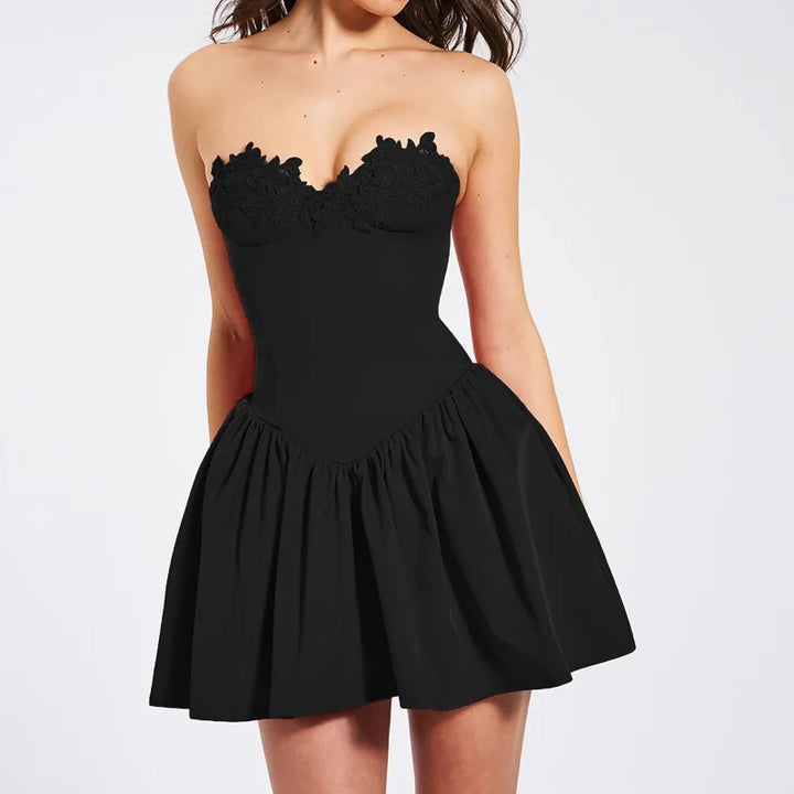 Strapless mini dress with floral embroidery - Linda