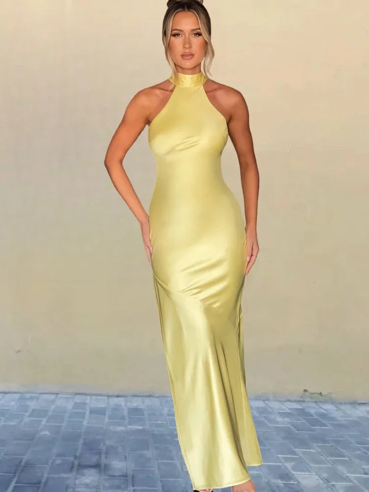 Maxi Satin Collar Dress with Slit Detail - Amari