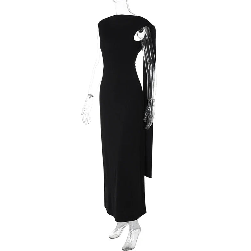 Elegant evening maxi dress with open back and train decoration - Ataret