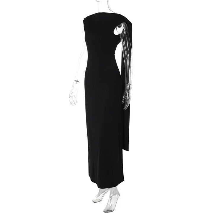 Elegant evening maxi dress with open back and train decoration - Ataret