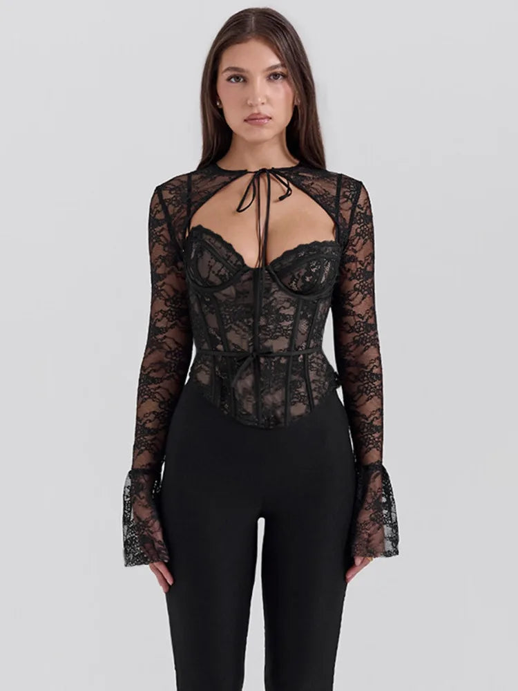 Lace corset top with lace sleeve decoration - Mila