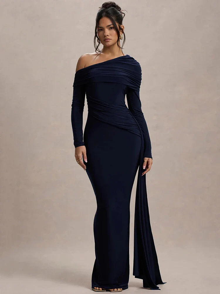 Off-shoulder maxi dress with ruching and ruffle detail - Miguel