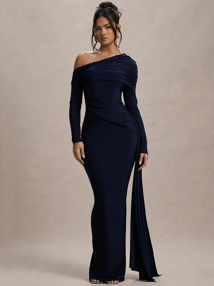 Off-shoulder maxi dress with ruching and ruffle detail - Miguel