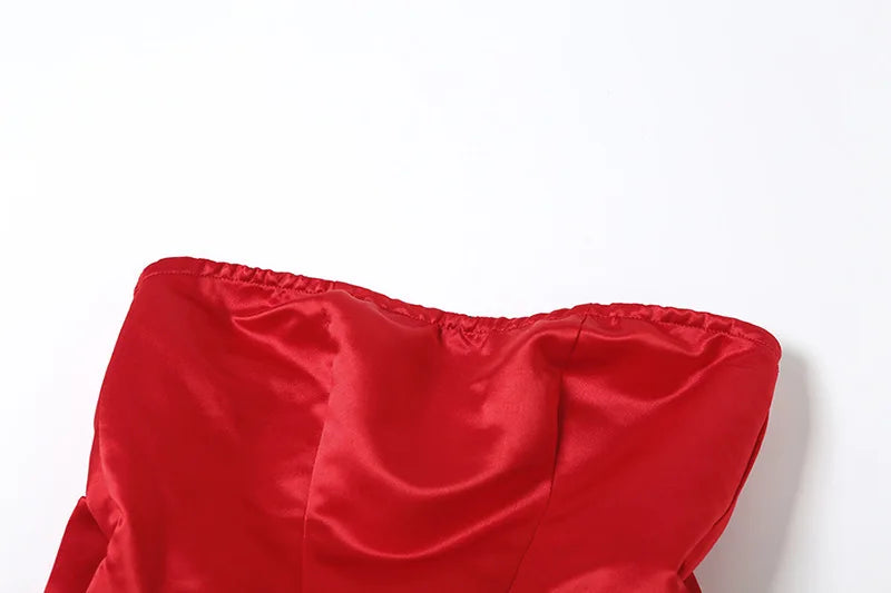 Strapless satin mini dress in A-line cut with back bow detail - Taisia