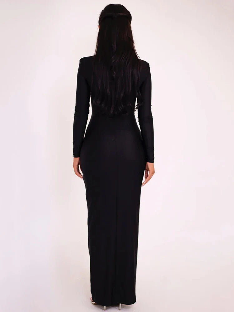 Elegant maxi shaping fabric dress with cutouts and sequins - Kesem
