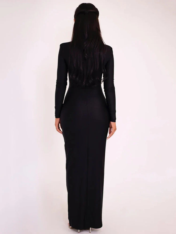 Elegant maxi shaping fabric dress with cutouts and sequins - Kesem