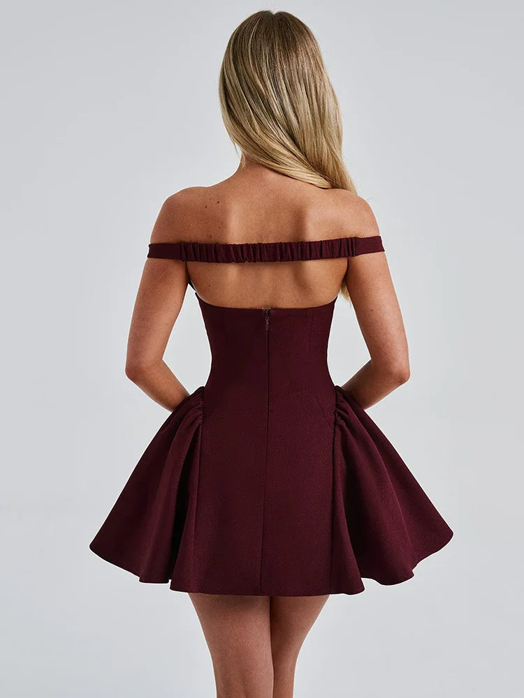 Mini A-line dress with open back and matching scarf decoration - Tamara