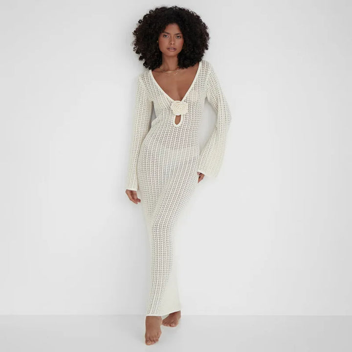 Mesh Maxi Dress with Flower Decoration - Thalia