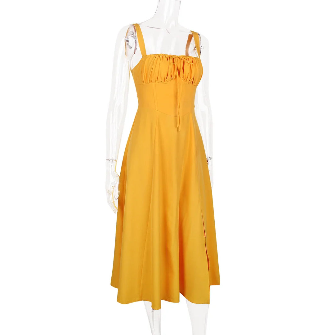 Summer Midi Dress with Rustic Design and Slit Decoration - Angelica