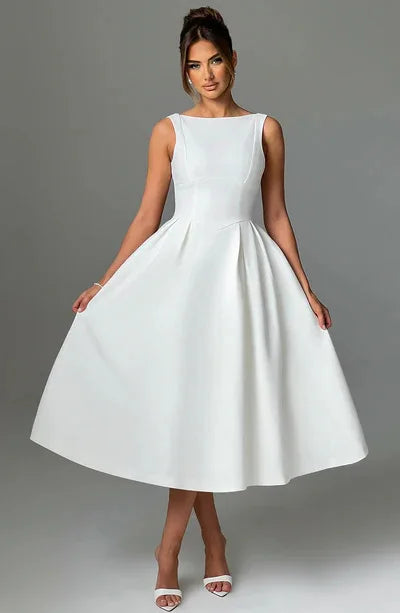 Classic midi A-line dress with open back - Alaya