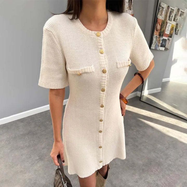 Knitted Mini Dress with Button Embellishment - Mary