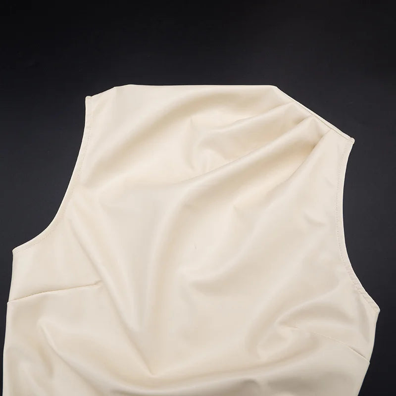 Mini Faux Leather Dress with Pleats Design - SIERA