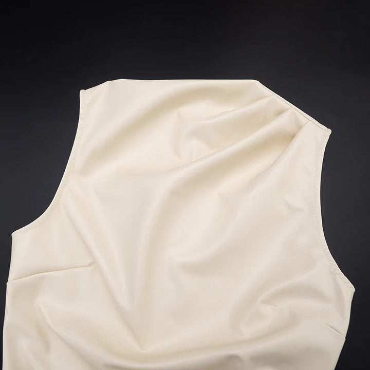 Mini Faux Leather Dress with Pleats Design - SIERA