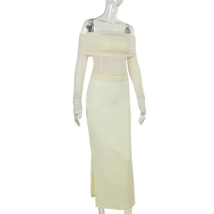 Two-piece set: maxi skirt and off-shoulder mesh top - Blina