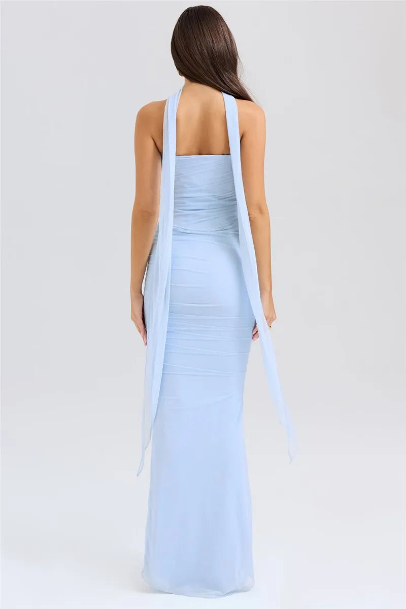 Two-Piece Set with Strapless Top and Maxi Skirt with Matching Scarf Detail - Francia
