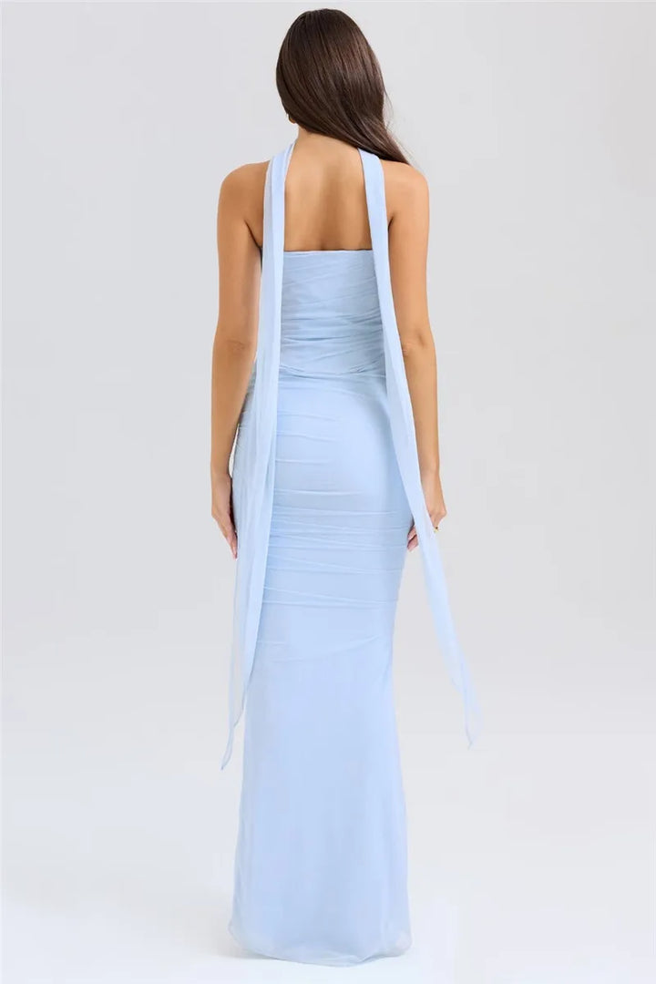 Two-Piece Set with Strapless Top and Maxi Skirt with Matching Scarf Detail - Francia