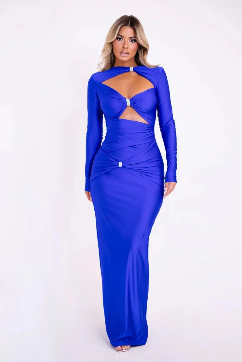 Elegant maxi shaping fabric dress with cutouts and sequins - Kesem
