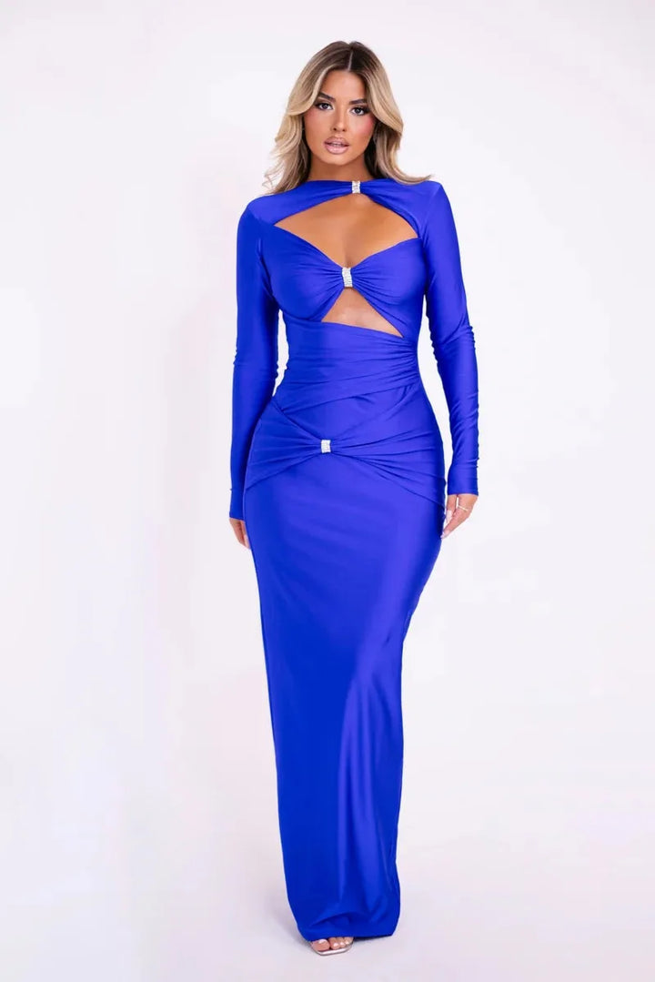 Elegant maxi shaping fabric dress with cutouts and sequins - Kesem