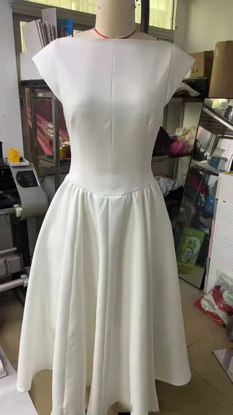 A-Line Midi Dress with Open Back - Rona Lee