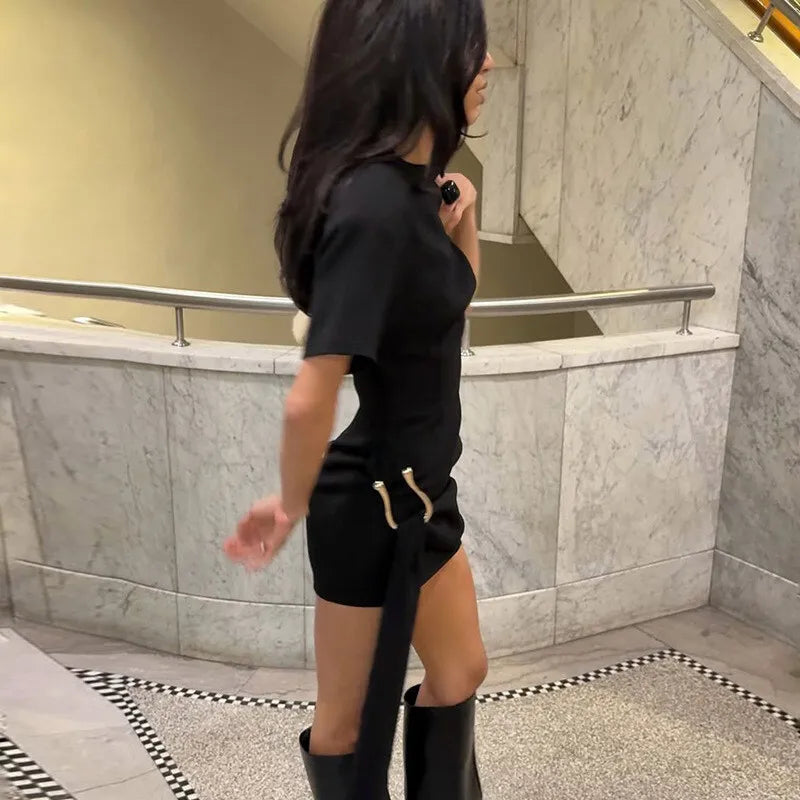 Mini dress with special design, buckle, and train decoration - Morgan