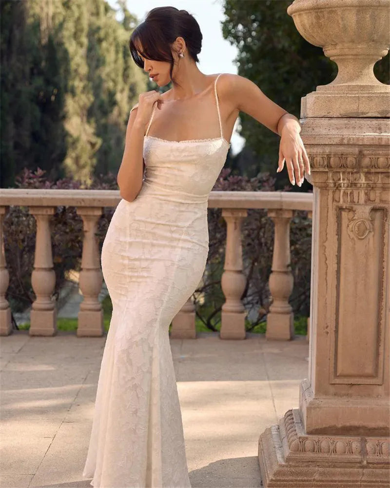 Chiffon Maxi Dress with Leaf Embroidery and Back Tie Design - BLANCA
