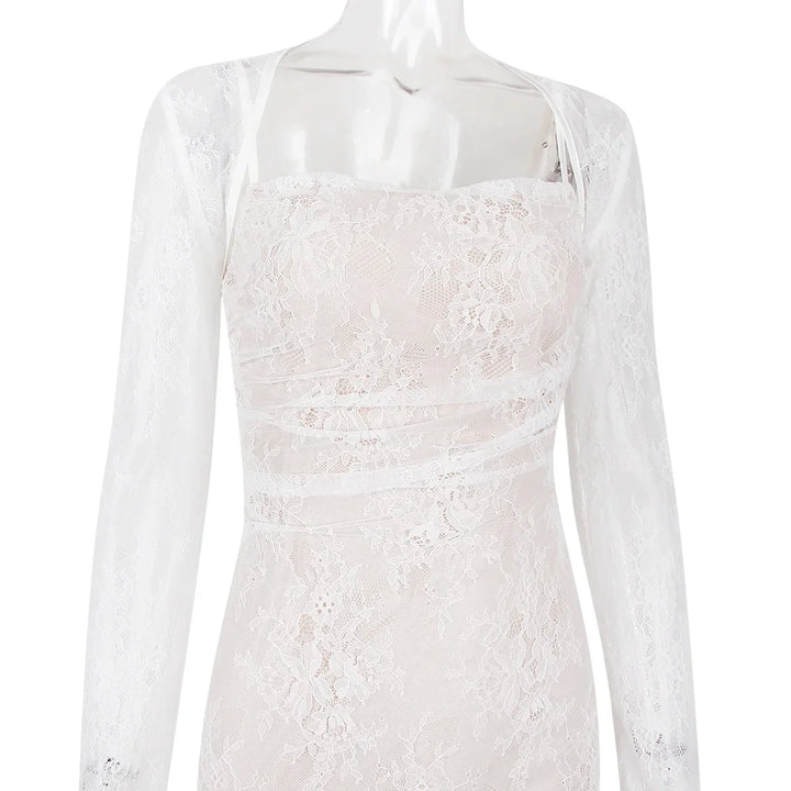 Elegant Maxi Lace Dress with Lace Sleeve Overlay - Ilia