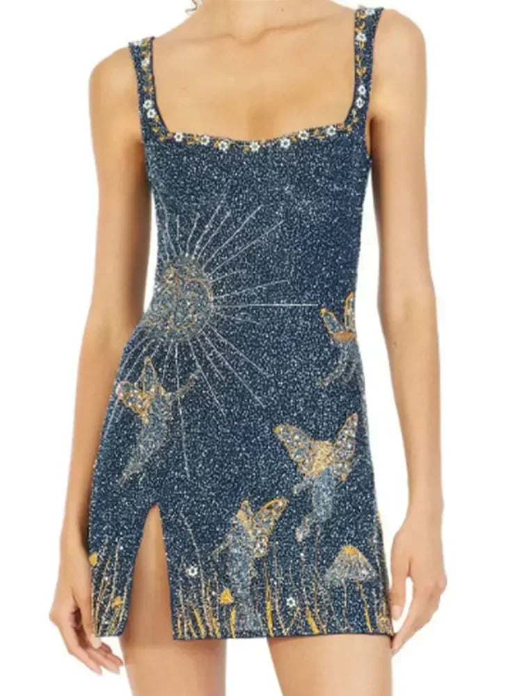 3D Print Sequin Mini Dress - Celine