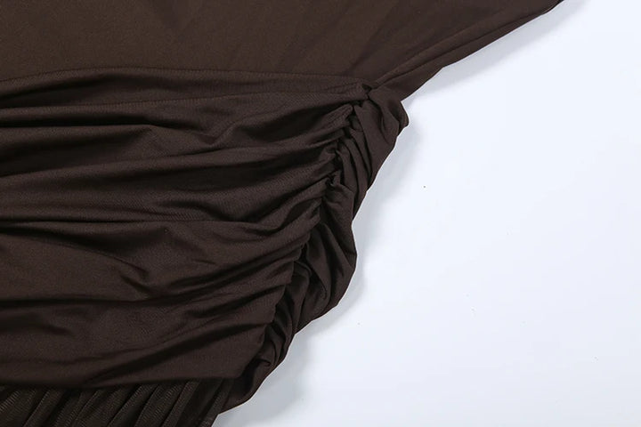 Maxi Dress with Collar, Open Back, Pleats, and Slit - Bianca