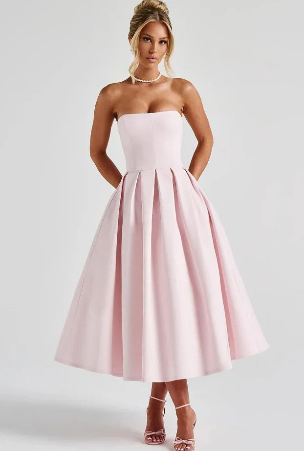 Strapless midi dress in A-line cut - Arya