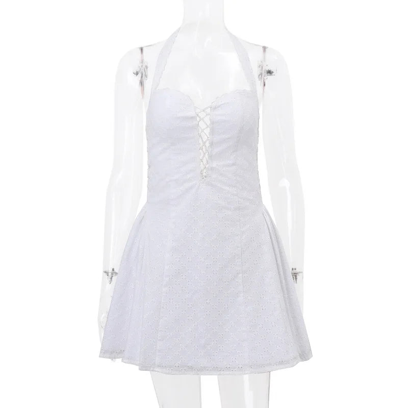 A-line Mini Dress with Pleats and Cross Back Detail - Iliana
