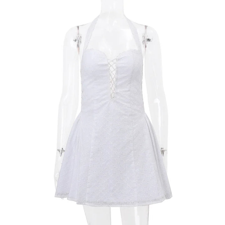 A-line Mini Dress with Pleats and Cross Back Detail - Iliana
