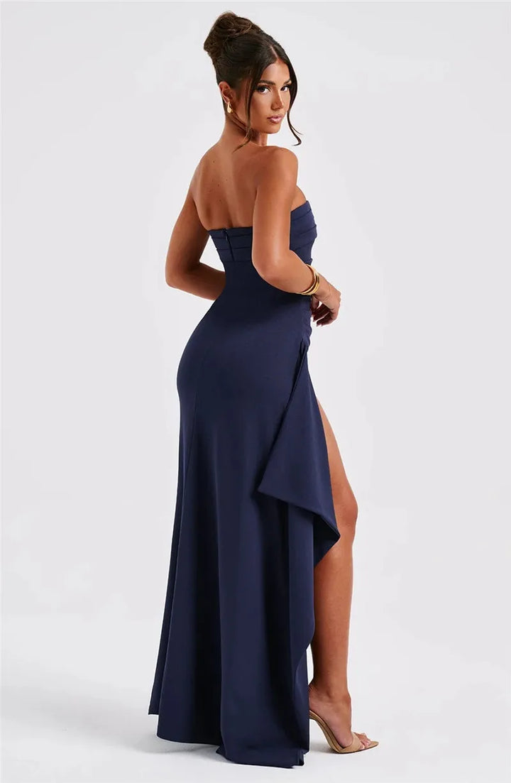 Ruffled strapless maxi dress with deep slit - Molina
