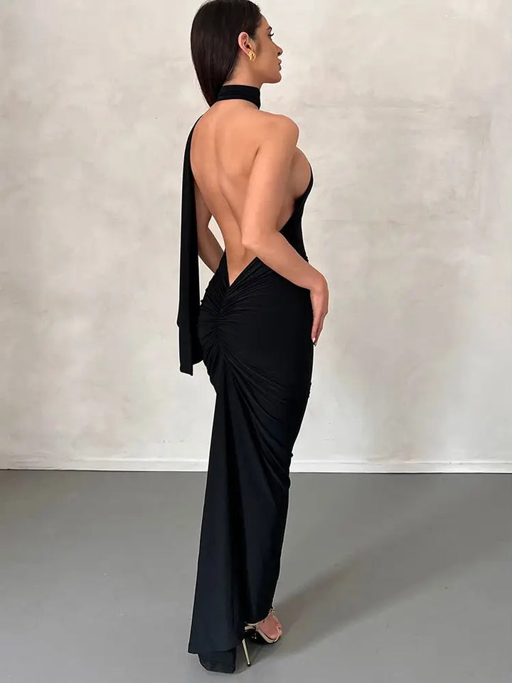 Maxi Dress with Open Back and Elegant Scarf - Rosalia