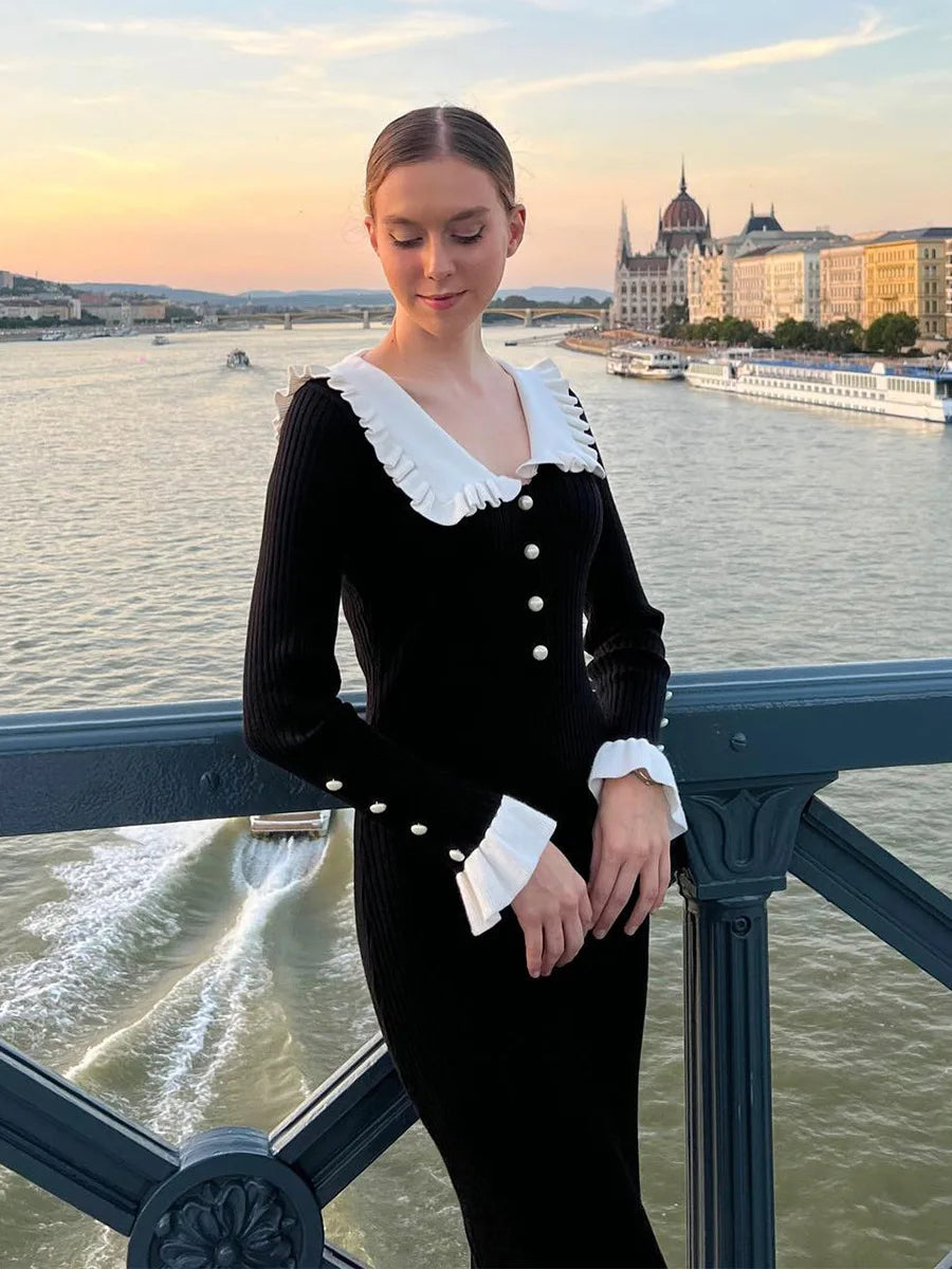 Vintage Style Knitted Midi Dress - Love