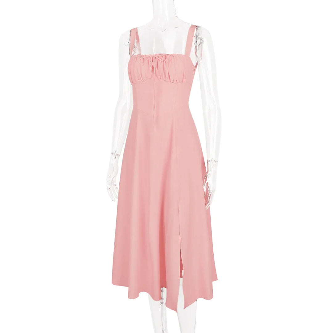 Summer Midi Dress with Rustic Design and Slit Decoration - Angelica
