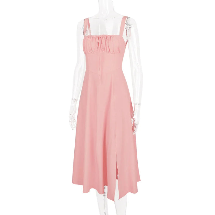 Summer Midi Dress with Rustic Design and Slit Decoration - Angelica