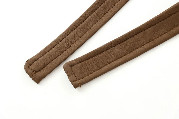 Leather coat with inner fur and belt tie design - Moran