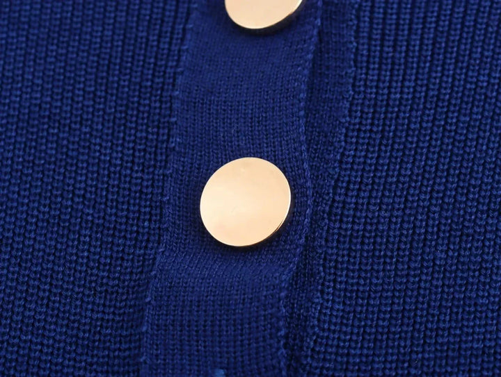 Elegant Knitted Midi Dress with Button Decoration and Small Slit - Pierre