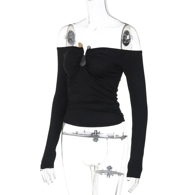 Fitted off-shoulder shirt with buckle decoration - Stace