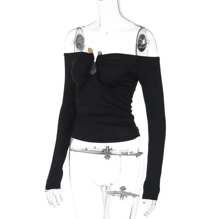 Fitted off-shoulder shirt with buckle decoration - Stace