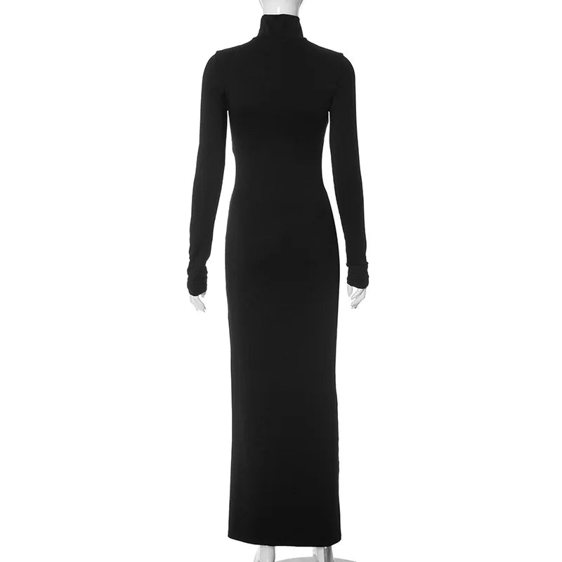 Maxi evening turtleneck dress with deep slit and cutout design - Elai