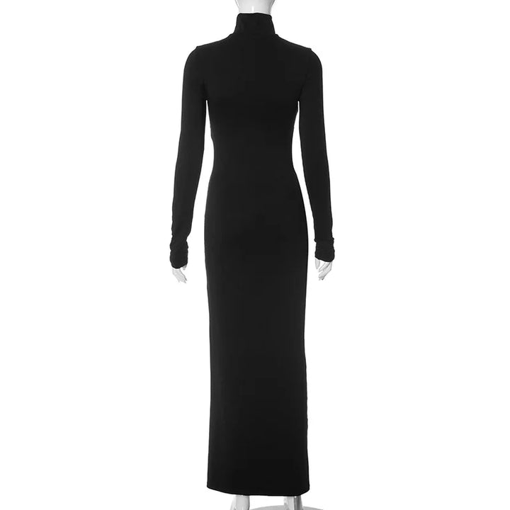 Maxi evening turtleneck dress with deep slit and cutout design - Elai