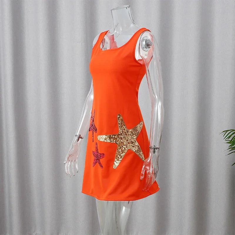 Mini Dress with Sequin Starfish Detail - Daisy