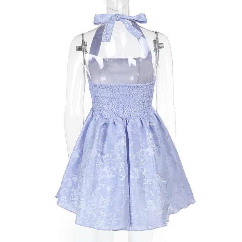 A-Line Mini Dress with Floral Embroidery and Neck Tie - Al Arieh